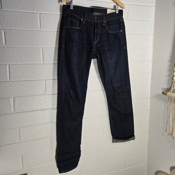 Rag & Bone Selvedge Dark Denim Jeans 31x35 Tall Long Fit 3 Straight Slim Button